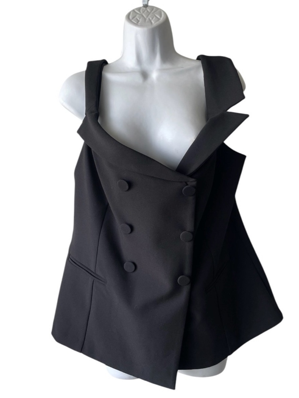Express Black Double-Breasted sleeveless tuxedo blazer